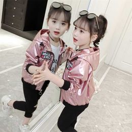 Fashion Shiny Baby Girl's Bomber Jacket Spring Fall Baseball Girl Kids Bright Outerwear Tops Outfits Windbreaker Coat 211204