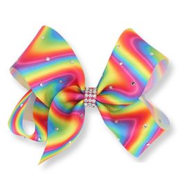 20pcs Jewelled Pastel flora ombre ribbon girl Jojo 5" hair bows Alligator clips Boutique Rainbow Rhinestone hair Accessories