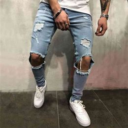 Fashion Men's Hole Jeans Black/Blue/Grey Hiphop 210716