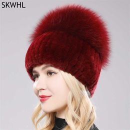 Female's Hat Good Elastic Natural Fluffy Real Fur Winter Women Knitted Rex Rabbit s Lady Cap 211119