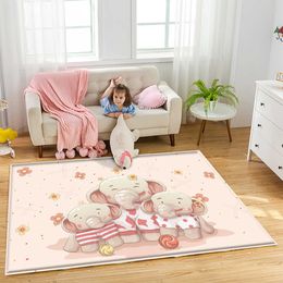 Warm Elephant Family Pattern Kids Play Carpet Children Rug Baby Nursery Crawling Flannel Durable Non-Slip Floor 210626