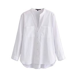 Women White Solid Long Sleeve V Neck Shirt Blouse Spring Office Lady B0496 210514