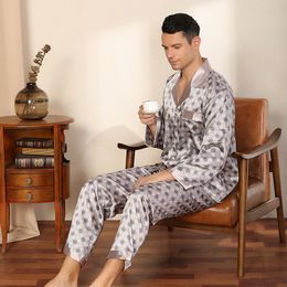 Mens Silk Satin Sleepwear Set Loungewear Long Sleeve Pyjama Sets for Men Nightwear Suit Pyjamas Lounge Homewear Home Clothes Printing 2021 l-xxxl