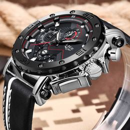 Men Watches LIGE Top Brand Luxury Male Big Dial Business Chronograph Waterproof Quartz Wrist Watch Men Casual Leather Date Clock 210527