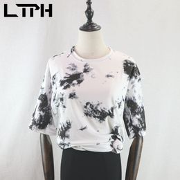 Loose soft Tie-dye women t-shirt Plus Size Clothes shirts thin O-Neck harajuku streetwear casual shirt tops Summer 210427