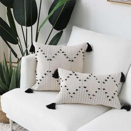 White Black Geometric cushion cover Tassels Pillow Case cover Woven for Home decoration Sofa Bed 45x45cm/30x50cm 210401