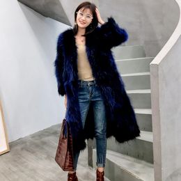 Women's Fur & Faux Real For Long Coat Women Clothes Autumn Winter Warm Coats Korean Vintage Elegant Overcoat Manteau Femme Hiver ZL515