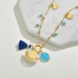 Ketten Diamon Mode Fanförmige Quaste Farbe Perle Halskette Für Frauen Edelstahl Anhänger Choker Schmuck Valentinstag Geschenk