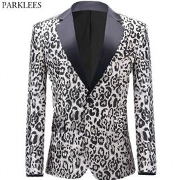 Luxury Leopard Mens Suit Jacket Lapel One Button Sexy Blazer Men Slim Fit Wedding Party Singer Costume Stylish Blazer Homme 210522