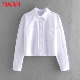 Women Retro White Crop Peter Pan Collar Chic Female Shirt Tops CE122 210416