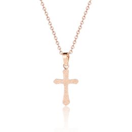 Rose Gold Plated Stainless Steel Cross Pendant Choker Necklaces for Women Gift