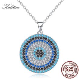 KALETINE 925 Sterling Silver Necklaces Turkish Big Blue Stone Evil Eye Round Pendant Women's Necklace Personalised Men Jewellery 210929