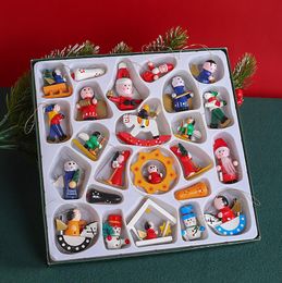 Christmas tree character pendant set gift box wooden hand-painted puppet home Decoration X0816B 10 sets