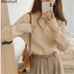 Basic Solid Single-breasted Cardigan Tops Women Full Sleeve V-neck Sweater Korean Fashion Casual Female Jumpers Femme 210513