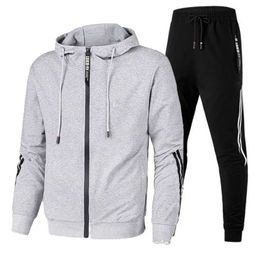Men Casual Sets Jogger Tracksuit Zipper Hoodies+Pants 2PC Sets Men's Sportswear Sport Suit Oversized Men Clothing 211222