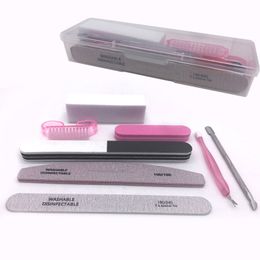 8 Pcs/Set Nail art kits with nails File Buffer UV Gel Polish remover and dust Brush Cuticle Pusher Manicure Tools PLASTIC Box NAK004