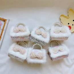 Children's Mini Clutch Bag Cute Girls Princess Bow Crossbody Bag Kawaii Baby Party Hand Bags Tote Kids Pearl Purse Gift