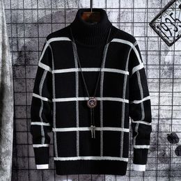 Men's Hoodies & Sweatshirts 2021 Trendy Young Men Costume Two-Toned Geometric Patterned Computer Knitted Long-Sleeved Turtleneck Acrylic Cot