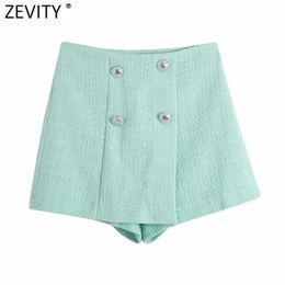 Women Fashion Double Breasted Design Slim Tweed Skirts Shorts Female Side Zipper Chic Pantalone Cortos P1035 210420