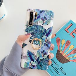 Vintage Banana Leaf Flower Phone Cases For Huawei P40 P30 P20 Pro Lite With Finger Ring Soft Back Cover