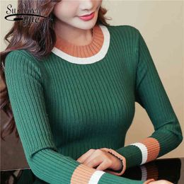 Autumn Long Sleeve Sweaters Fashion Women Slim Green Kintted Winter O-neck Pullovers Clothes 1329 45 210508