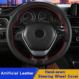 Diy Microfiber Leather Hand Sewing 3738Cm Car Steering Wheel Covers Of Car With Needle And Wire Interior Accessories J220808
