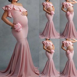 Sexy Maternity Dresses For Photo Shoot Ruffles Long Pregnancy Dress Photography Props 2021 Baby Shower Pregnant Women Maxi Gown Y0924