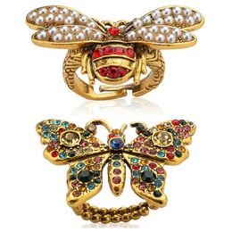 Vintage Butterfly Bee Open Ring Women Diamond Insect Finger Rings for Gift Party Fashion Jewelry Accessories