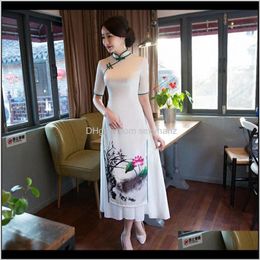 Ethnic Apparel Drop Delivery 2021 Shanghai Storey Vietnam Aodai Traditional Clothing China Qipao Long Chinese Dress Modern Cheongsam Lm5C# Cfq