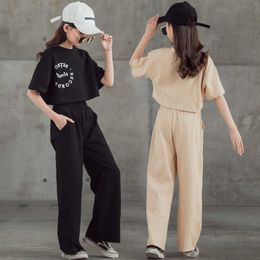 Teenage Girls Sets for Summers 2021 Short Sleeve T Shirt Wide Leg Pants Children's Sports Suits Casual Letter Kids Tracksuit X0902