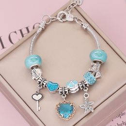 Fashion Sterling Silver Charms Murano Lampwork Glass & European Charm Beads Heart Crystal Dangle Fits Pandora Charm Bracelets Necklace Lobster Clasps 19+4cm