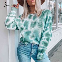 Chic knitted ladies sweater Colourful printed women streetwear pullover Basic batwing sleeve autumn outwear tops 210414