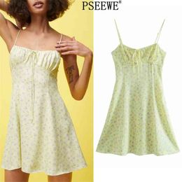 Summer Dress Women Yellow Floral Print Slip Short Woman es Black Sexy Backless White Beach Mini Party 210519