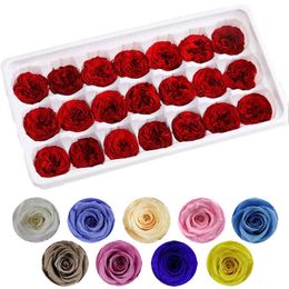 21pcs/box Preserved Flowers Natural Immortal Rose 2-3CM DIY Romantic Wedding Birthday Valentine Mothers Day Gift for Her Level B 210624