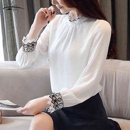 Spring Chiffon Shirt Women Solid Clothes Long Sleeve Lace Blouses and Tops Plus Size Blusas Mujer De Moda 8100 50 210508