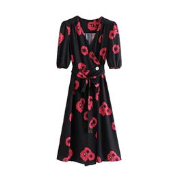 Summer dress women boho black wrap vintage floral midi es sexy long elegant casual korean vestidos streetwear 210521