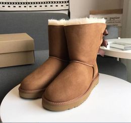 Women Children Classic Winter Boots Real Cow Split Leather Shoes Women's Kids Fashion Bow Snow Boot