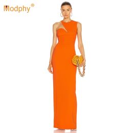 Orange Bandage Long Dress Sexy Women Patchwork Bodycon Celebrity Evening Party Runway Vestidos Fashion 210527