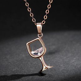 Pendant Necklaces Shiny Zirconia Wine Glass Gold/Rose Gold/Silver Color Female Choker Fashion Jewelry Gifts For Women