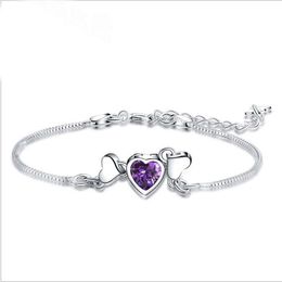 Charm Bracelets 925 Silver Handicraft Heart-to-Heart Print Korean Edition Fashion Heart-Shaped Women's Bracelet Wholesale Jewellery With Box