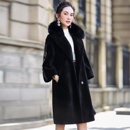 Women's Fur & Faux Fashion Winter Jacket Women Genuine Sheep Shearing Female Long Warm Real Coat Natural Collar OT1743