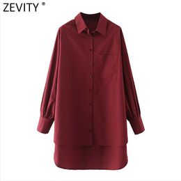 Zevity Spring Women Simply Solid Colour Irregular Hem Shirt Dress Office Ladies Chic Long Sleeve Business Vestido DS5033 210603