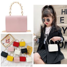 Little Girl Fashion Handbags PU Chain Pearl Handle Shoulder Package Exquisite Practical Outdoor Bags Holiday Gift