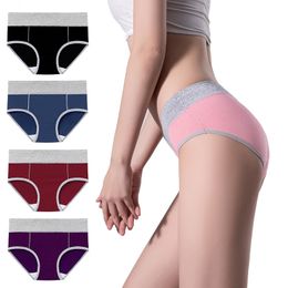 Womens Cotton Stretch Underwear Panties Ladies Mid-high Waisted Briefs Panties Clothing Clothes for Female Plus Size Butt Lift