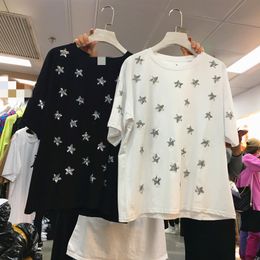 Summer Woman Fashion Style Short Sleeve T-shirt Women's Sequined Star Pattern Tee Tees Students Tops A832 210428