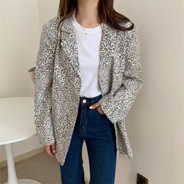 OL Vintage Oversized Blazer Women Elegant Tops Loose Suit Jacket Female Single Breasted Leopard Print Blazers 210421