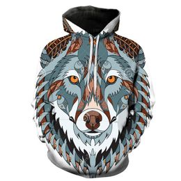 Wolf 3D digital print hooded Pullover men's trendy Hoodie