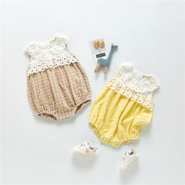 summer baby girls lace plaid stitching sleeveless romper newborn one-piece climb clothes infant princess jumpsuit S1062