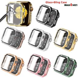 Glass Diamond Case with Screen Protector for Apple Watch 38 44mm Series 6/5/4/SE Ultra-Thin Bumper Cover iwatch Protective Cases