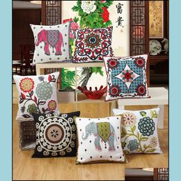 Cushion/Decorative Pillow Home Textiles & Garden 100% Cotton Decor Throw Case 45*45Cm Luxury Embroidery Flower Cushion Er Sofa Drop Delivery